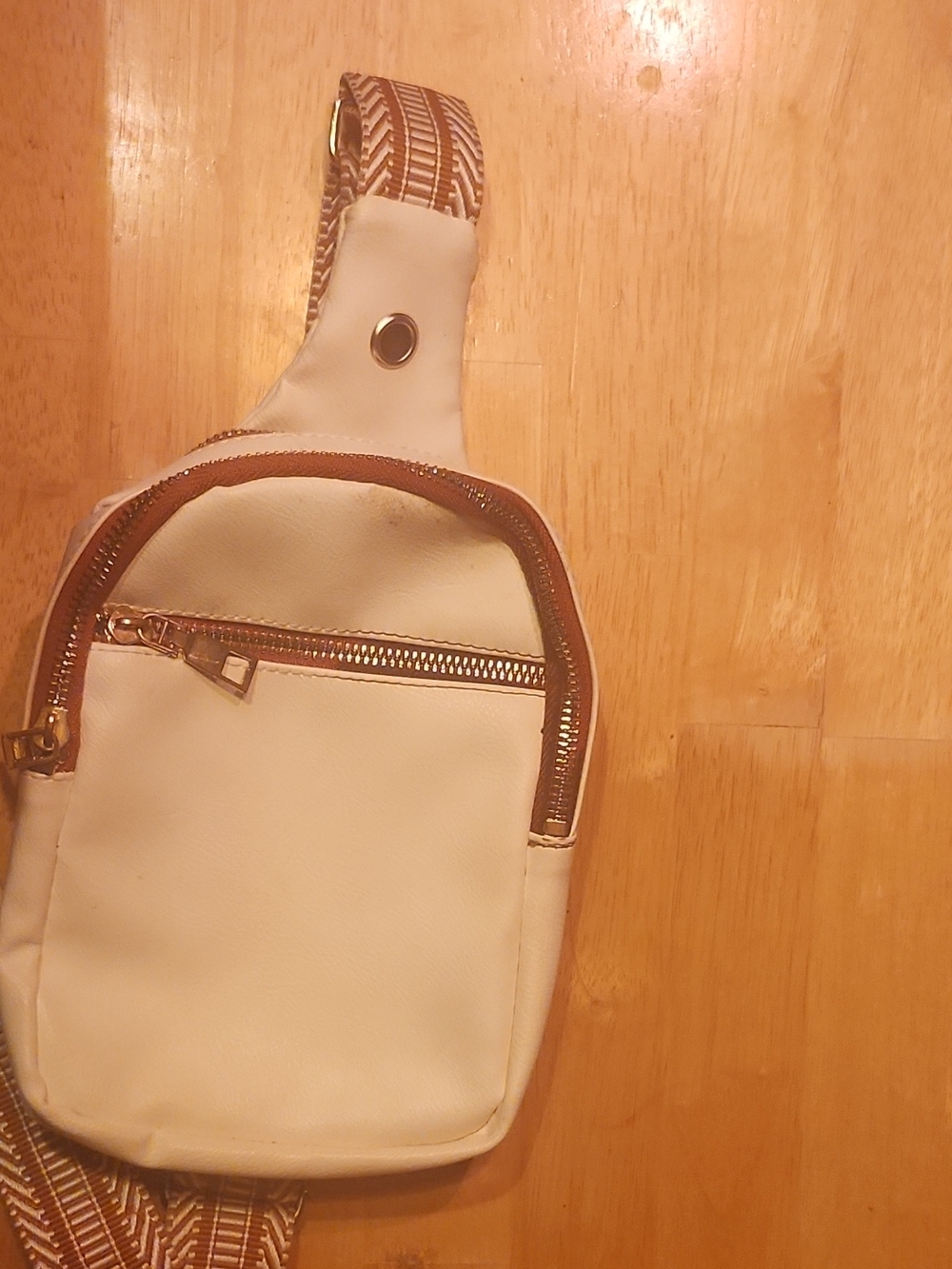 Cream Crossbody Sling Bag with Gold Hardware